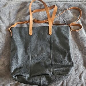 Elegant Genuine Leather Black and Tan Crossbody Tote Bag